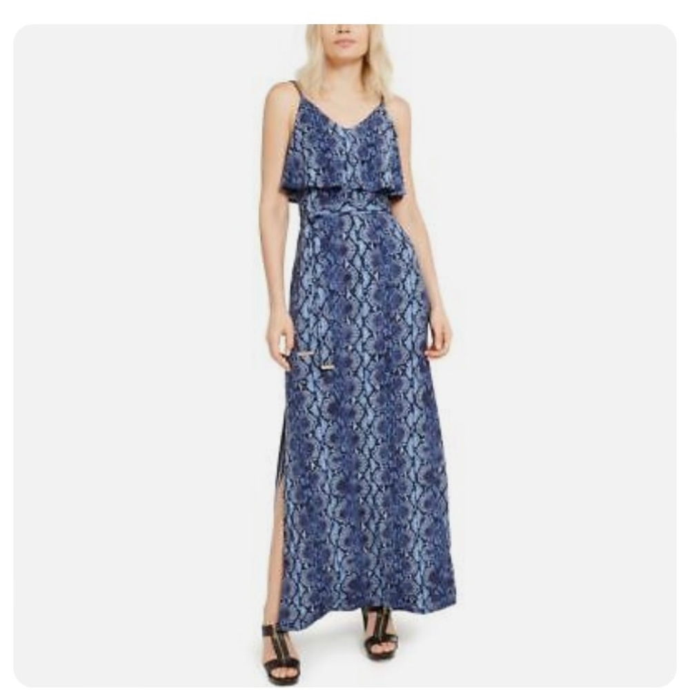 MICHAEL KORS Blue Snake Matte Jersey Chain Strap Belted Maxi Dress Large